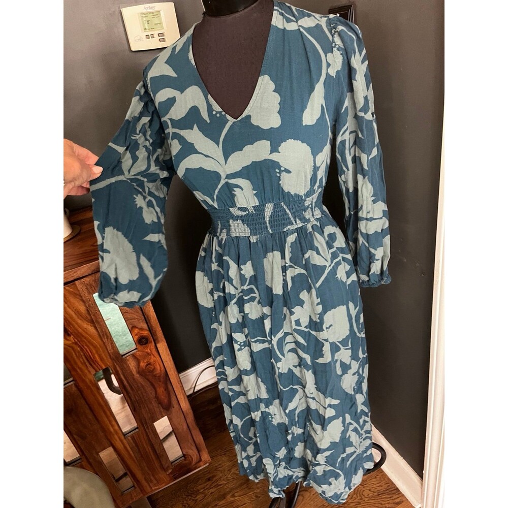 Knox Rose Floral Dress Blue Teal Midi sz M